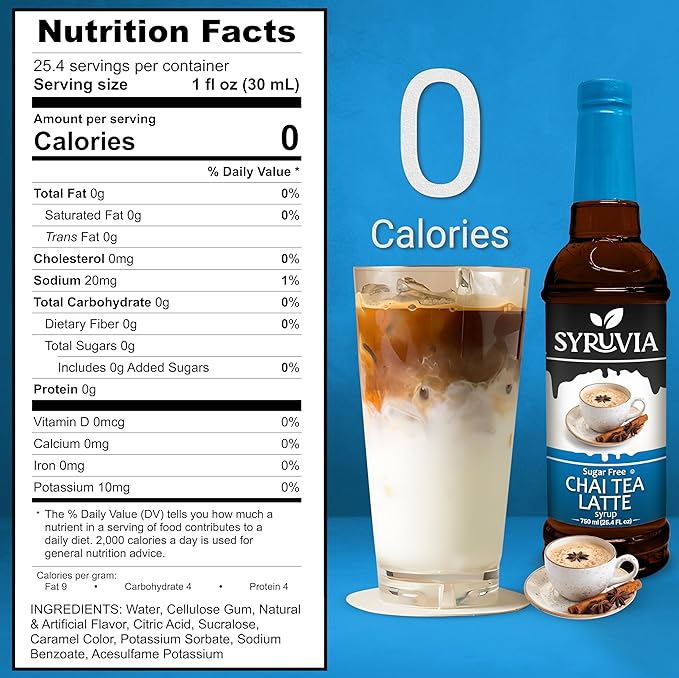 Syruvia Sugar Free Chai Tea Flavored Syrup for Coffee, Drinks, Lattes, and Desserts – 25.4 fl oz, With Pump