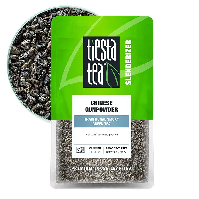 Tiesta Tea - Chinese Gunpowder, Loose Leaf, Traditional Smoky Green Tea, Premium Aromatic Blend, Medium Caffeinated Green, Make Hot or Iced Brews Up to 25 Cups, 2 Ounce Resealable Pouch