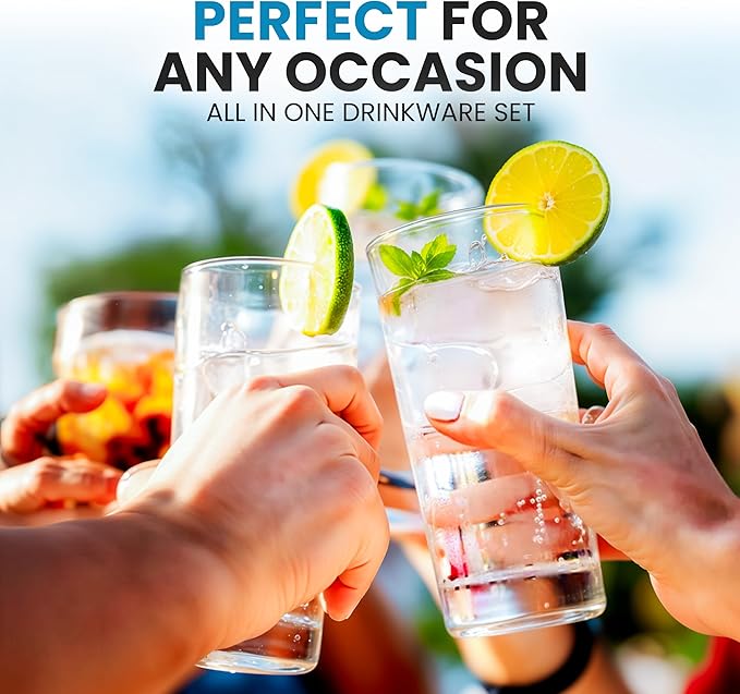 Zulay Kitchen Acrylic Glasses Drinkware - 6 Piece Unbreakable Plastic Tumblers - BPA-Free, Reusable Plastic Drinking Glasses for Home & Outdoors - Stackable, Lead-Free & Dishwasher Safe - (16 oz)