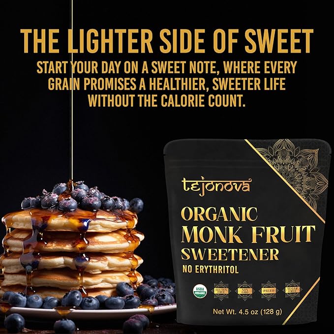 Organic Monk Fruit Powder, Pure Monk Fruit Sweetener No Erythritol, Monkfruit Sweetener Pure Goodness, Monk Fruit Sugar Susbtitute, Monk Fruit Extract Powder, 4.5oz 413 servings, by tejonova
