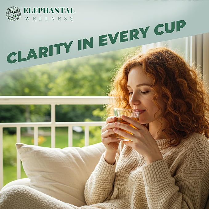 Elephantal Wellness Premium Brain Herbal Tea | Botanical Blend with Ginkgo, Bacopa, Ashwagandha & Gotu Kola | Handmade, Caffeine-Free, Non-GMO Loose Leaf Herbal Tea, 4oz Loose Leaf, 40 Servings