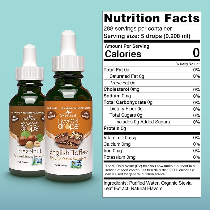 SweetLeaf Sweet Drops- Flavored Stevia Liquid Sweetener, Organic Stevia Extract, Zero Calorie, Gluten Free, Keto Friendly, Non GMO, Natural Flavor, Sugar Alternative- Variety Pack, 2 Fl Oz (Pack of 2)
