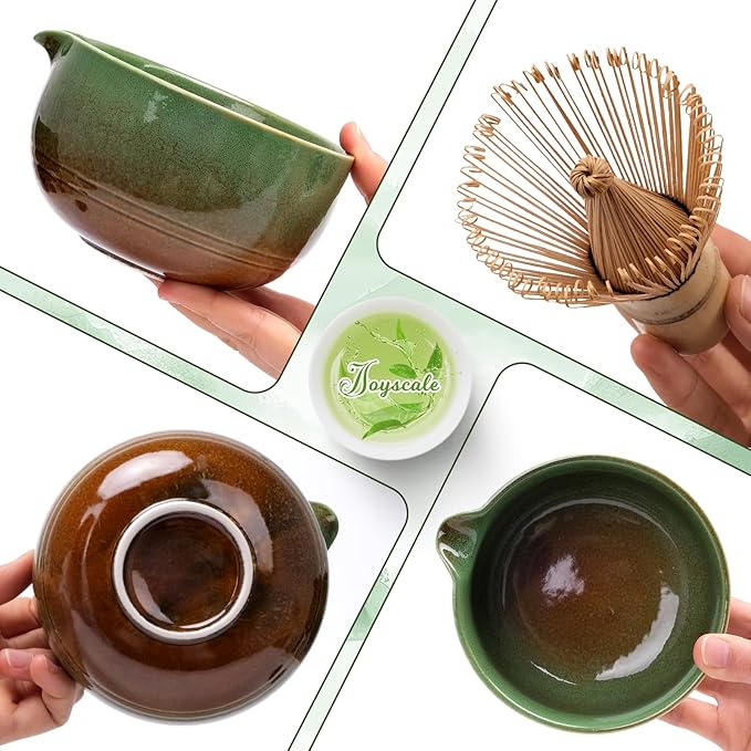Joyscale Matcha Whisk Set, Matcha Set Whisk And Bowl, 8 Pcs Matcha Kit Set(Ancient Kiln Design), 14 OZ, Japanese Matcha Tea Set, Matcha Making Kit Gifts for Tea Lovers(Green)
