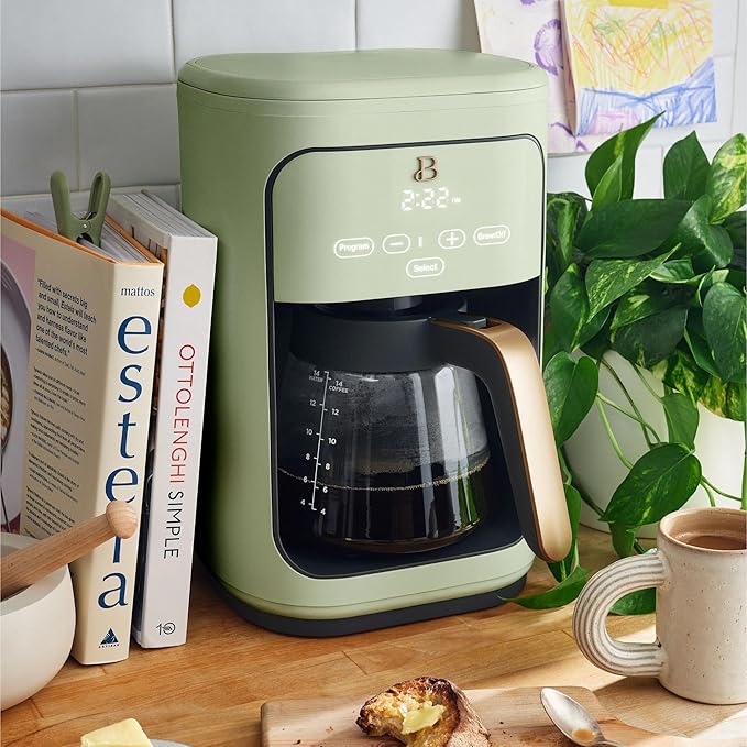Beautiful 14-Cup Programmable Single Serve Drip Coffee Maker with Touch Display - Automatic Coffee Machine with Timer for Home & Office - by Drew Barrymore (Sage Green)