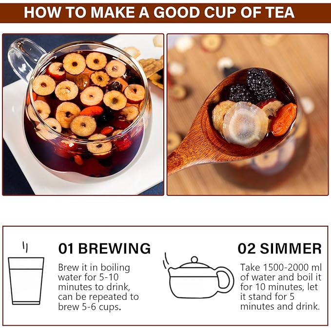 10 Bags Ginseng Ten Treasures Tea, Chinese Herbal Kidney Detox Tea for Men & Women, 10 Precious Ingredients Formula (260g,10 bags/Box)