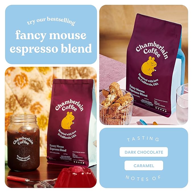 Chamberlain Coffee Fancy Mouse Espresso Blend - Extra Bold, Dark Roast, Organic Coffee, Whole Bean, 10 oz