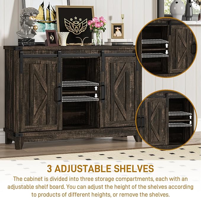Vabches Cube Storage Organizer, Sliding Doors Coffee Bar Cabinet with Storage Farmhouse Sideboard Buffet Cabinet with Adjustable Shelves Coffee Bar for Kitchen Home Office Dining Room