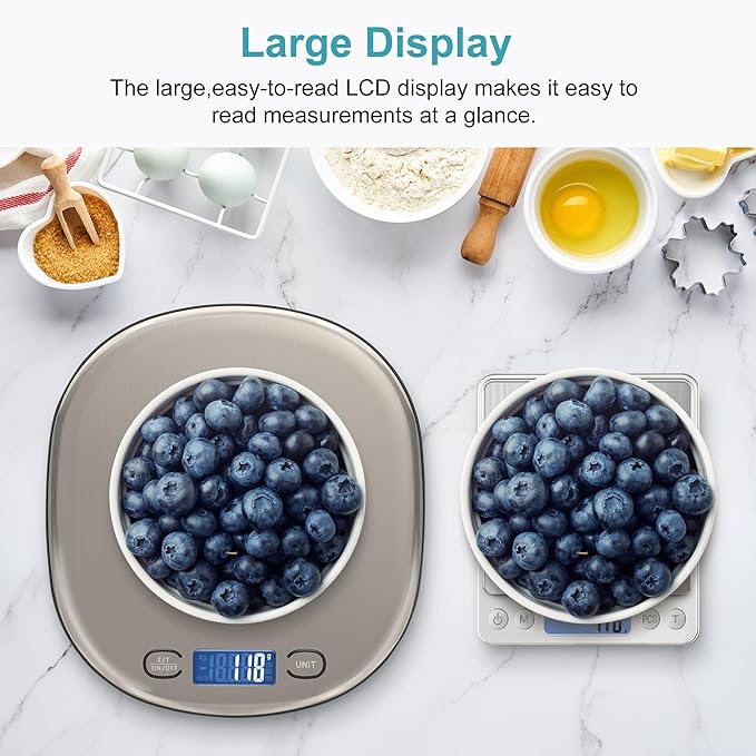 Ultrean High Capacity Food Scale, 33lb Rechargeable Digital Kitchen Scale with LCD Display, Slim & Lightweight Design, 1g Precise Graduation, Weight Grams and Ounces for Cooking, Baking & Meal Prep