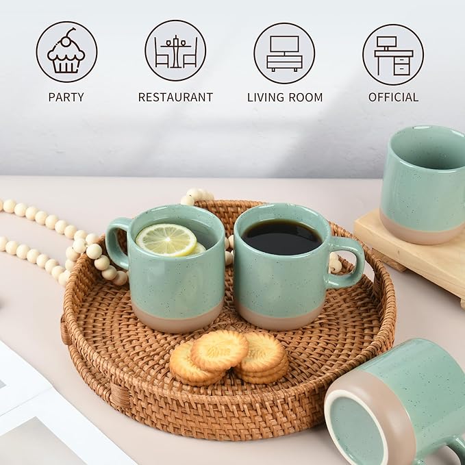 12oz Coffee Mug Set for 6, Tea Cups with Handle for Coffee, Tea, Cocoa, Milk (Green)