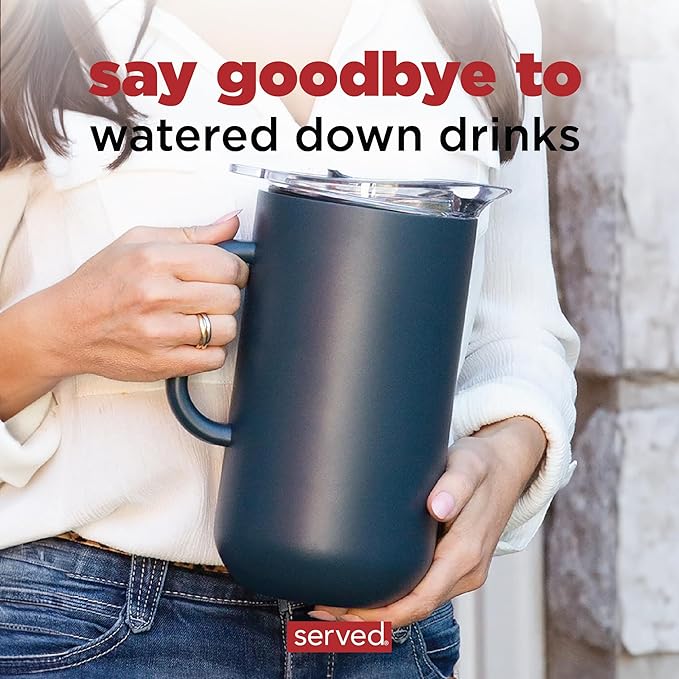 Served Premium Insulated Pitcher (2L/66oz) - Double Walled, Copper Lined Stainless Steel Pitcher with Lid - Vacuum Insulated Carafe for Hot Coffee, Tea, Iced Drinks, Water, Cocktails, and More