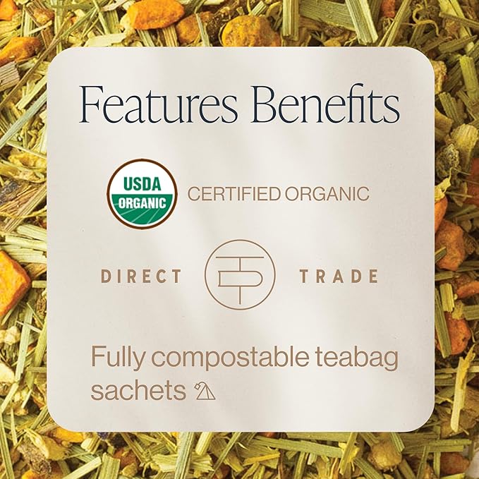 Rishi Tea Turmeric Ginger Herbal Tea - Organic Sachet Bags, Caffeine Free Blend with Spicy Ginger & Citrus, Hot or Iced - 15 Count (Pack of 6)