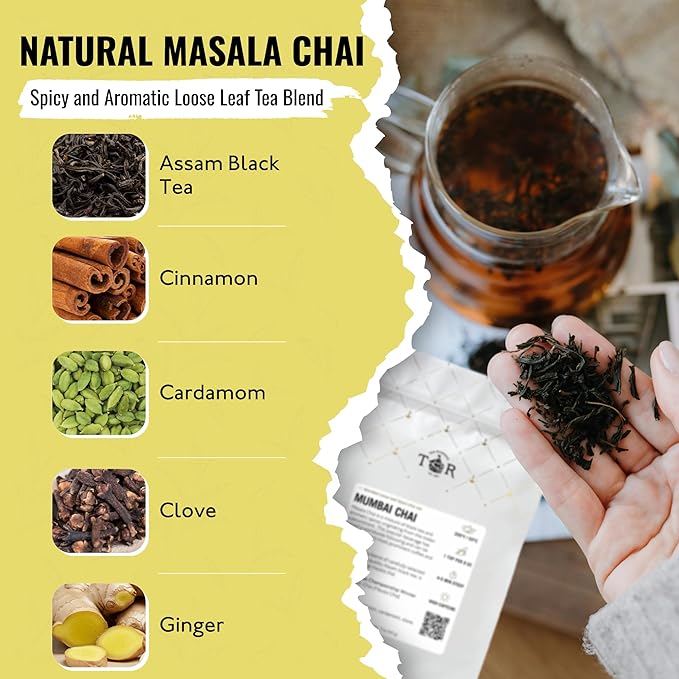 Tea Runners Organic Mumbai Chai – Premium Loose Leaf Masala Chai Tea | Bold Assam Black Tea with Aromatic Spices | High Caffeine, Award-Winning Blend for Energizing Mornings & Cozy Evenings - 5 oz