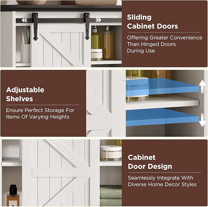Bathroom Wall Storage Cabinet with 2 Drawers, White Floating Wall Mounted Medicine Cabinet with Sliding Door & Adjustable Shelves, Over The Toilet for Bathroom, Laundry Room, Kitchen