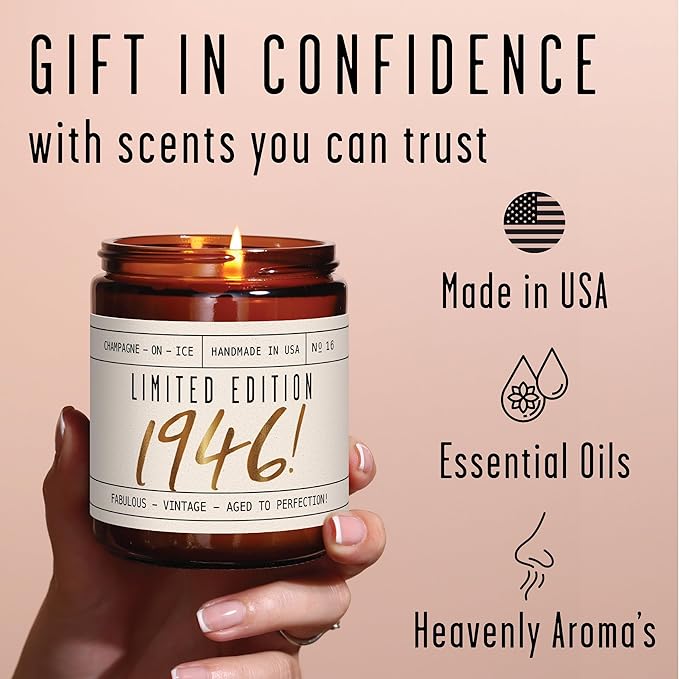 76th Birthday Gifts for Women - 'Limited Edition 1949' Soy Candle, w/Champagne on Ice I 76 Birthday Gifts for Women I 76th Birthday Gift for Her Ideas I 9oz Reusable Jar, 50Hr Burn, Made in USA