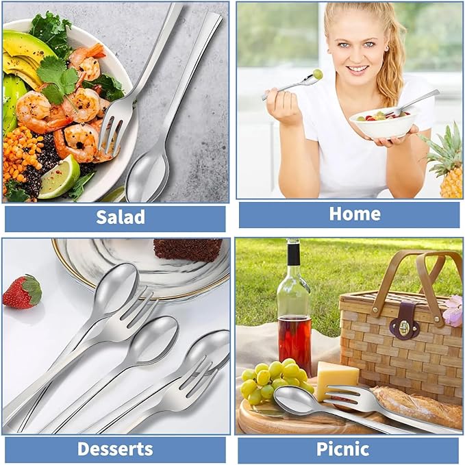 200Pcs Mini Plastic Forks and Spoons, 100 Pcs Silver Forks & 100 Pcs Silver Spoons, Disposable Plastic Silverware, Mini Spoon and Fork for Appetizers Desserts Cake Parties Weddings(4.3 Inch)