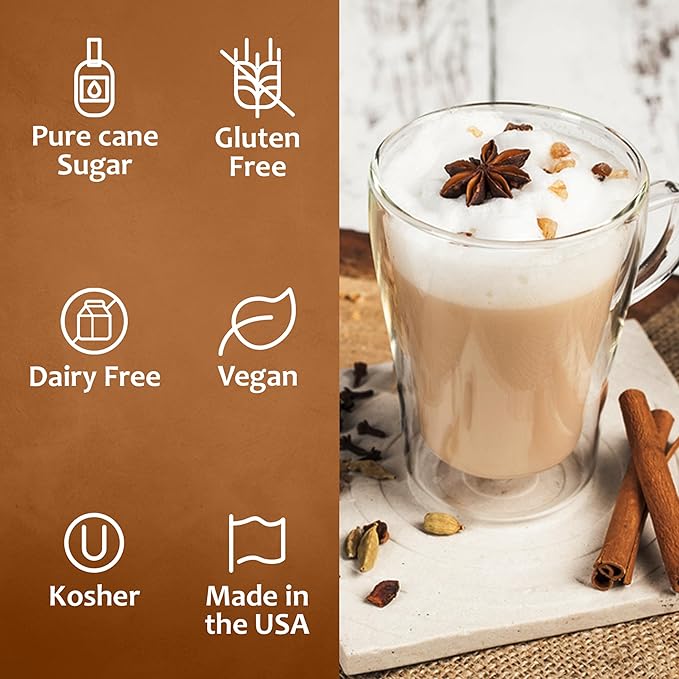 Syruvia Chai Tea Coffee Syrup - 25.4 fl oz. Ideal for Enhancing Drinks, Sodas, Shakes, Desserts, and More With Pump