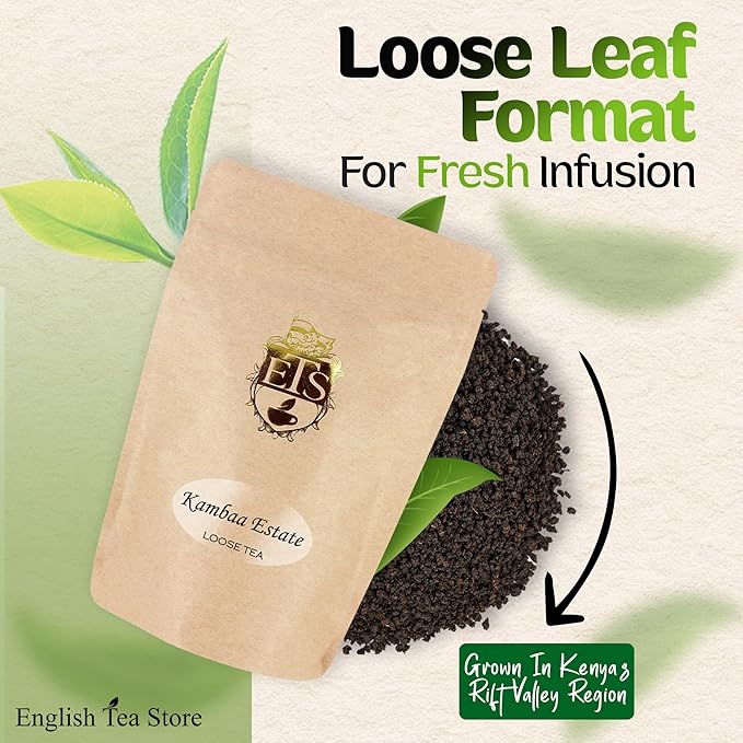 English Tea Store - Kambaa Estate Loose Leaf Black Tea | Malty Flavor With Light Currant Notes | Kenyan Grown | Natural Flavor Loose Leaf Tea | Premium Black Tea Leaves | GMO-Free | 16oz Pouch