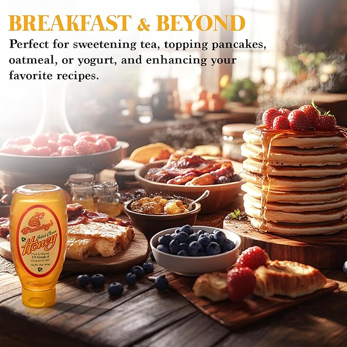 Browning's Honey Jug - Pure Raw Clover Honey, Natural Sweetener, Unfiltered and Unpasteurized, Perfect for Cooking, Baking, and Beverages (16 oz Squeeze Bottle)