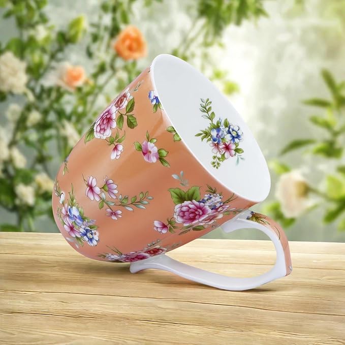 13oz Bone China Floral Mug Bone China Coffee Mugs Bone Teacup Christmas Mugs Birthday Gifts for Women Mom Friends Coworker