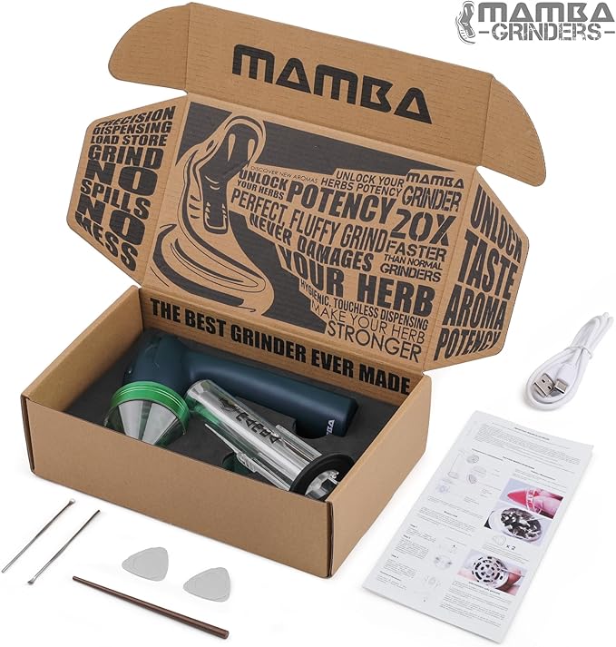 Mamba Grinders Electric Spice & Herb Grinder for the Kitchen. Easy to Use USB Rechargeable Grinder, 2g Gray