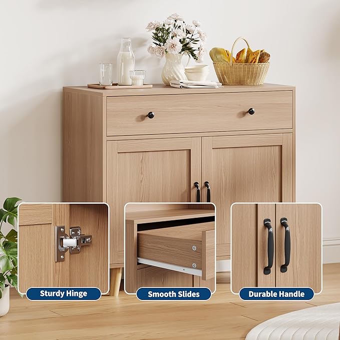 Sideboard Buffet Cabinet, Accent Cabinet with Storage, Console Coffee Bar Table with Drawer & Doors, Wood Sideboard Credenza Console Table for Living Room, Kitchen, Dining Room, Entryway