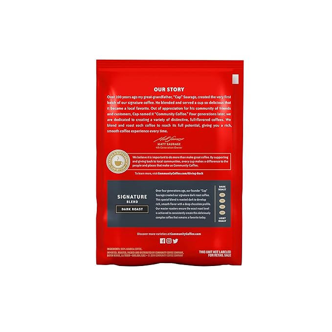 Community Coffee Signature Blend, Dark Roast Pre-Measured Coffee Packs, 2.5 Ounce Each (Box of 40)