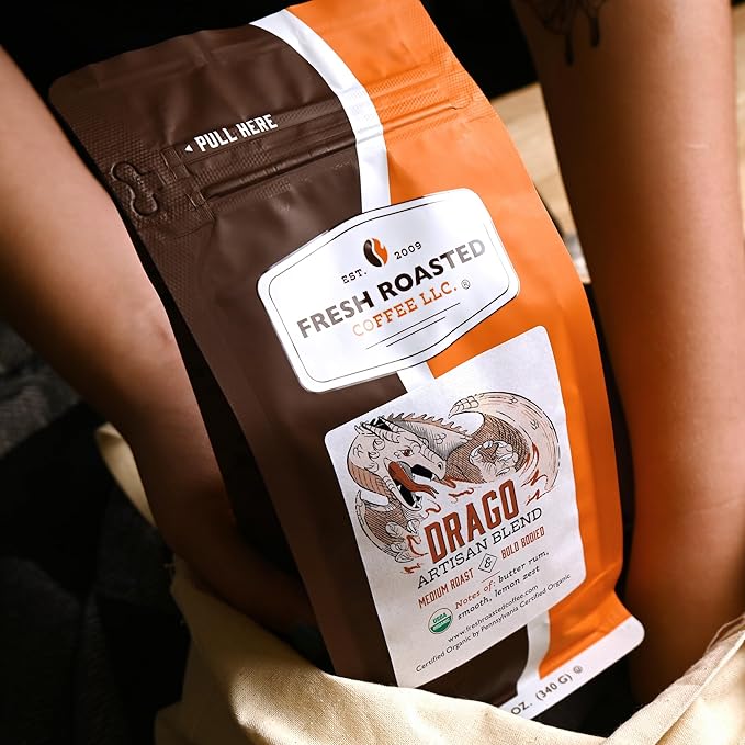 Fresh Roasted Coffee, Organic Drago Café Blend | USDA Organic, Kosher | Medium Roast 5 lb (80 oz) Whole Bean