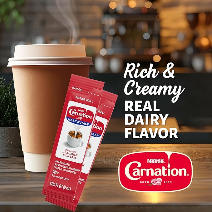 Nestle Carnation Coffee Creamer Half and Half, Made with Real Dairy, 0.304 fl oz Liquid Stick Pack (Box of 240)