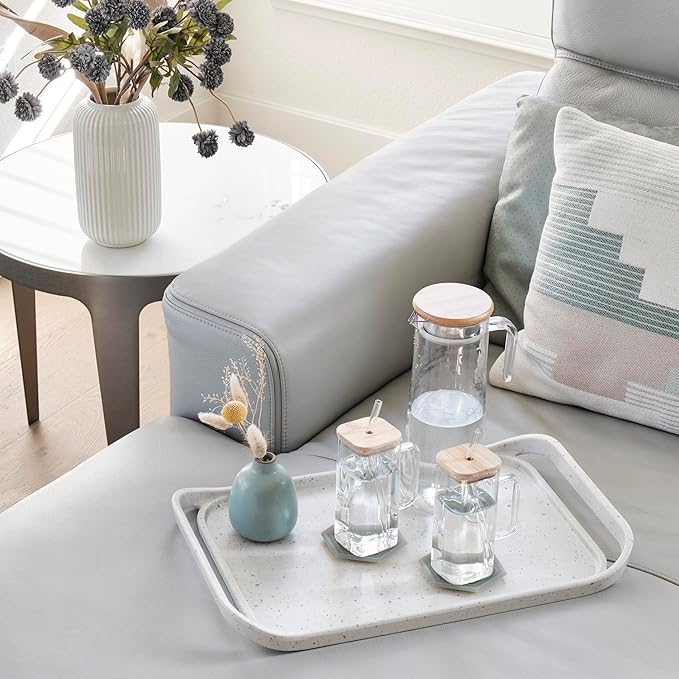 LINE+ARC Waterproof, Easy-to-Clean, 18"x12" Serving Tray Extra Large Handles (Slate) 100% Food-Grade Melamine for Breakfast, Dinner, Bed, Tea, Crafts, Decorative, TV, Couch, Outdoor, Patio