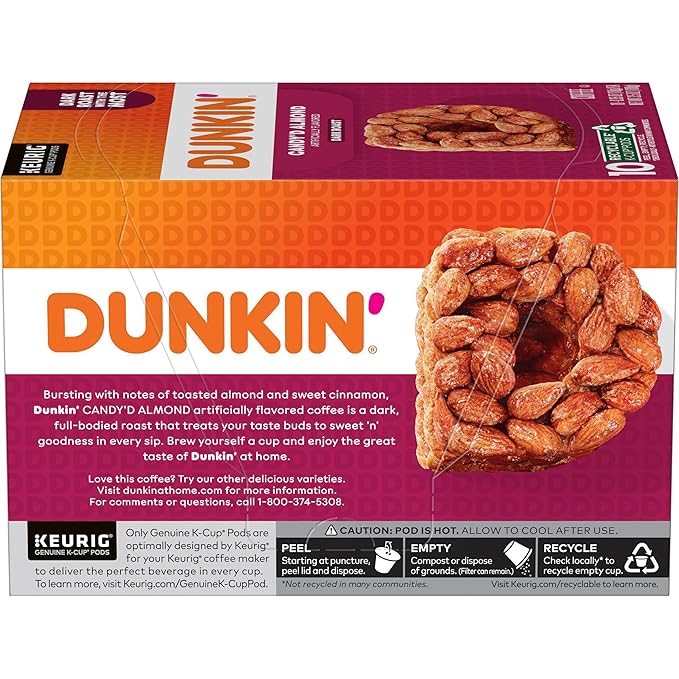 Dunkin' Candy'd Almond Dark Roast Flavored Coffee, 10 Keurig K-Cup Pods