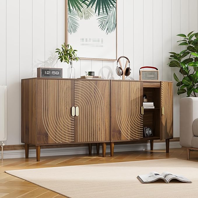 Sideboard Buffet Cabinet with Storage,Sideboard Buffet with Doors and Adjustable Shelf,Wooden Storage Cabinet, 31.3”W x 15.0”D x 30.6”H (Walnut)