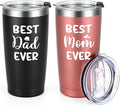 Qtencas Gifts for Parents, Best Mom & Dad Ever Stainless Steel Travel Tumbler Set, Christmas & Birthday Gift (20oz, Black & Rosegold)