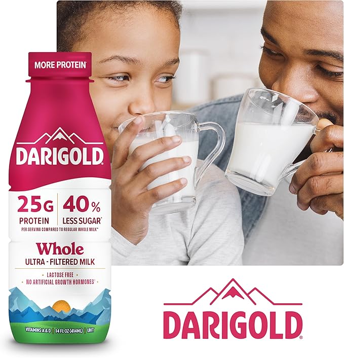 Darigold FIT High Protein Whole Ultra-Filtered Milk - Lactose Free, 25g Protein, 40% Less Sugar - 14oz Bottles, 12 Pack (Whole Milk)