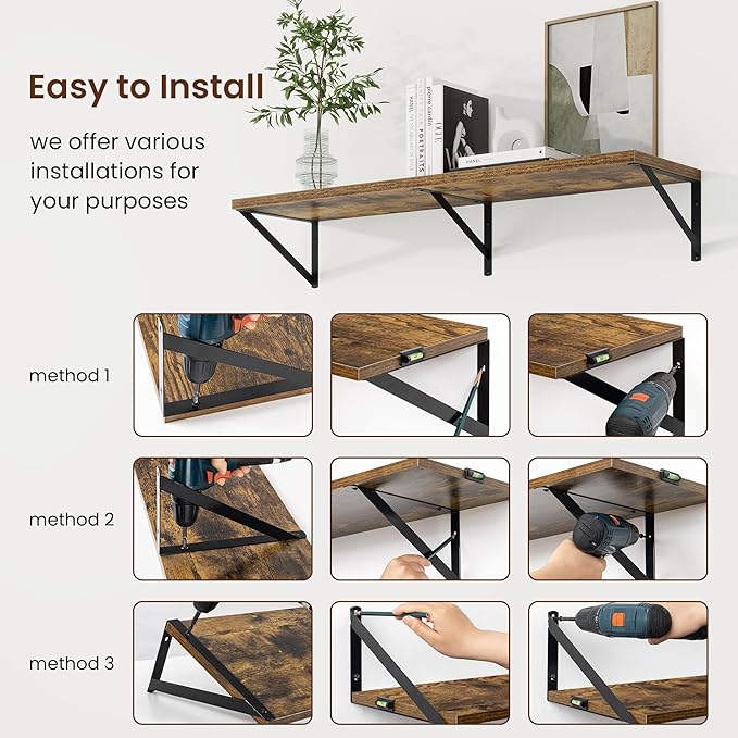 Axeman Deep Floating Shelves for Wall - 24 Inch Wide x 10 Inch Deep Floating Shelves Set of 2 -Rustic Wide Wall Shelves for Living Room Bathroom Bedroom