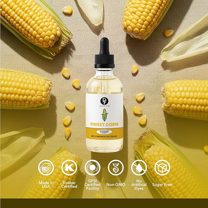 Dolce Flav Natural Sweet Corn Extract – 2 Ounce Water-Soluble Kosher, Sugar-Free, Concentrated Savory-Sweet Corn Flavor for Baking, Cornbread & Ice Cream, Includes Measured Dropper