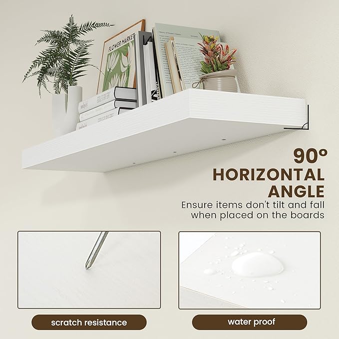 48 Inch White Floating Shelf | 12 Inch Deep Floating Shelves Set of 1 | 48" D x 12" D Rustic Wood Shelves for Wall | Deep White Shelves for Living Room Bathroom Laundry Room Kitchen