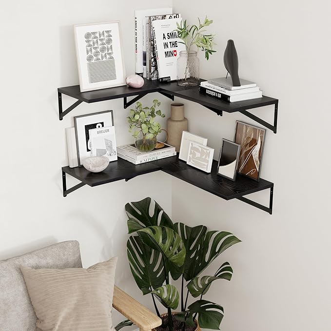 Axeman Deep Floating Shelves for Wall, 16W x 12D Black Floating Shelves Set of 2, 12 Inch Deep Large Wall Mounted Shelves for Living Room Bedroom Bathroom
