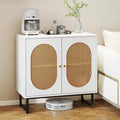 Giantex Rattan Sideboard Buffet Cabinet with Storage, Boho Sideboard with Doors & Adjustable Shelf, Small Accent Buffet Storage Cabinet with Metal Legs for Kitchen, Living Room, Entryway, White