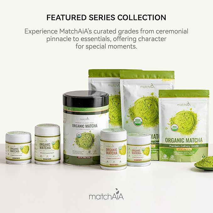 MatchAiA Organic Matcha Green Tea Powder - Premium Culinary Grade, USDA Certified, 100% Pure - Perfect for Lattes, Smoothies, Desserts and Baking - Sugar Free, Gluten Free (60g / 2.1oz Pouch)