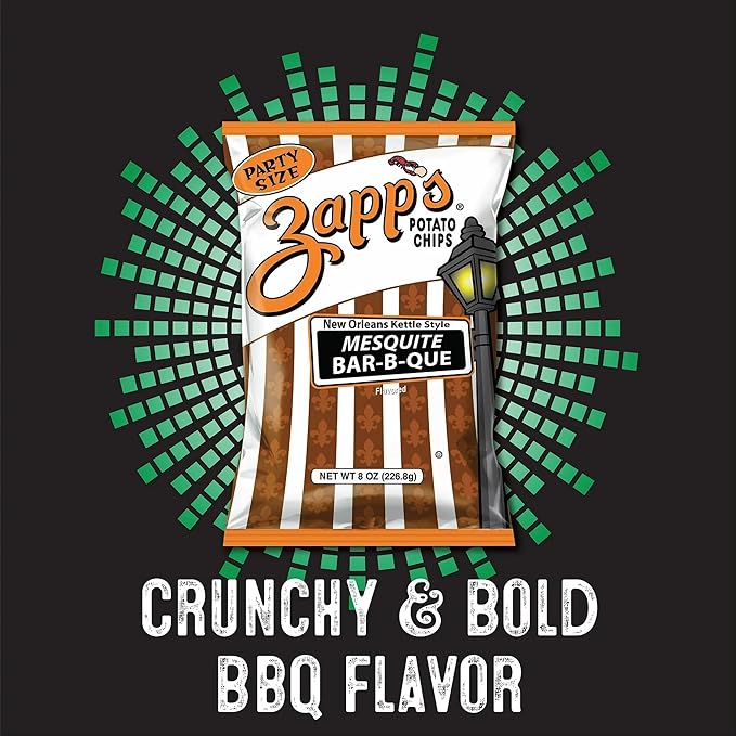 Zapp’s New Orleans Kettle-Style Potato Chips Mesquite BBQ Flavor (2 oz Bags, 25 Count), Crunchy Chips with a Spicy Kick, Perfect On-The-Go, Gluten Free Snack