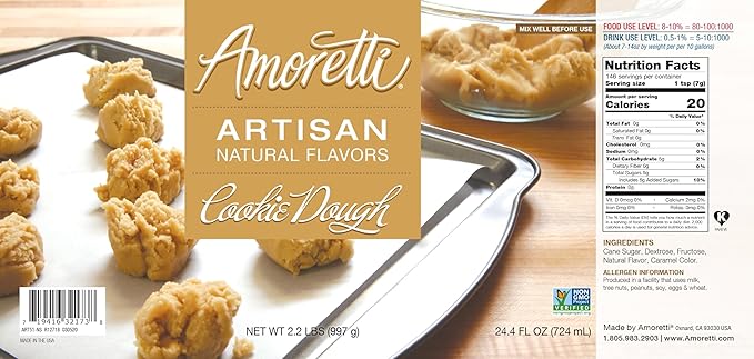 Amoretti - Natural Cookie Dough Artisan Flavor Paste, 8 oz, Perfect For Ice Cream, Beverages, Cakes, and more, Preservative Free, Vegan, Gluten Free, No Artificial Sweeteners, Highly Concentrated