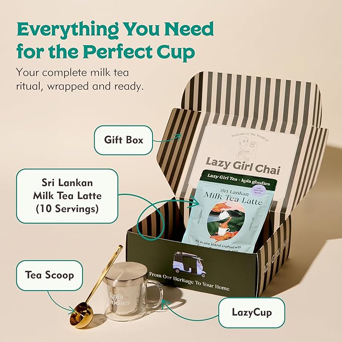 Sri Lankan Milk Tea Gift Box – 15 Servings – Creamy Ceylon Black Tea Latte Blend with Whole Milk – Scoopable Milk Tea Powder – No Refined Sugar – Authentic Sri Lankan Tea – Cozy Gift Box