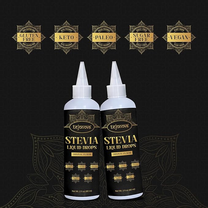 tejonova Stevia Liquid Drops, 2 fl oz, Zero Calorie Stevia Liquid Sweetener from Pure Stevia Extract, Stevia Sweetener for Drinks, Treats, No Sugar Liquid Stevia Drops, Keto Sweetener, No Aftertaste