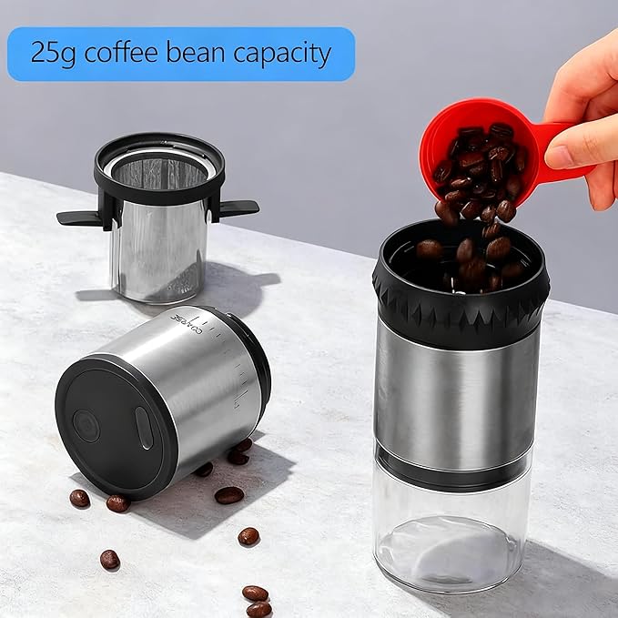 Portable Coffee Grinder,USB Rechargeable Coffee Maker,Electric Stainless Steel Burr Burr Coffee Grinders, Espresso Battery Coffee Bean Grinder Machine with 15 gind Settings for Home Use(Black9109)