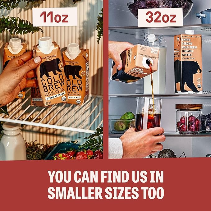 Wandering Bear Organic Mocha Cold Brew Coffee On Tap, Iced Coffee Drink - Extra Strong, Bold, Smooth, No Sugar Added, Shelf-Stable, Ready to Drink,Gluten Free & Vegan -16 Servings of 6fl.oz -96fl.oz