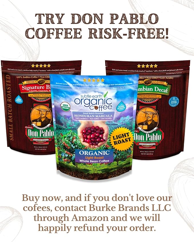 2LB Subtle Earth Organic Coffee - Light Roast - Whole Bean Coffee - 100% Arabica Beans - Low Acidity and Non-GMO - 2lb bag