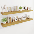 Marsmiles 55" Floating Shelves for Wall, Wooden Shelves with Invisible Brackets Set of 2, Rustic Farmhouse Wall Mounted Shelf for Kitchen Bathroom Living Room Study, Natural Oak