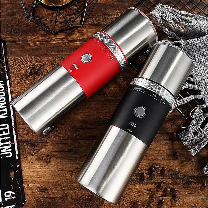 Portable Burr Coffee Grinder, Electric Rechargeable Adjustable Burr Mill Machine with Conical Ceramic, Suitable for Travel,Camping,Office, Espresso (Black)