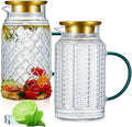 Hsei 2 Pack Glass Pitcher with Lid,68 Oz/2l Vintage Water Pitcher, Large Retro Clear Borosilicate Glass Water Carafe for Cold Brew, Lemonade, Iced Tea, Coffee, Beverage, Heat Resistant Jug