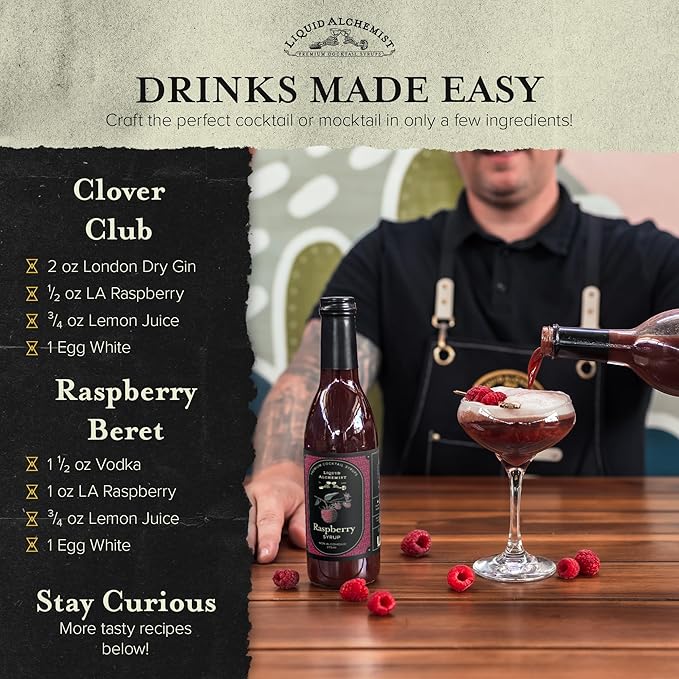 Liquid Alchemist Raspberry Syrup for Drinks - Real Ingredients Make our Raspberry Puree for Drinks the Perfect Drink Mixer - Our Cocktail Syrup is Non-GMO & Vegan (25.4 oz)